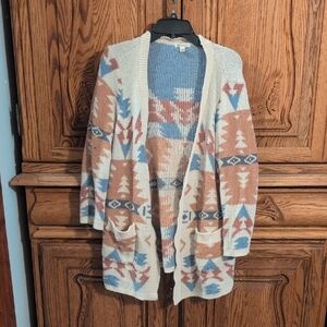 Versona Beige and Blue Patterned Cardigan
